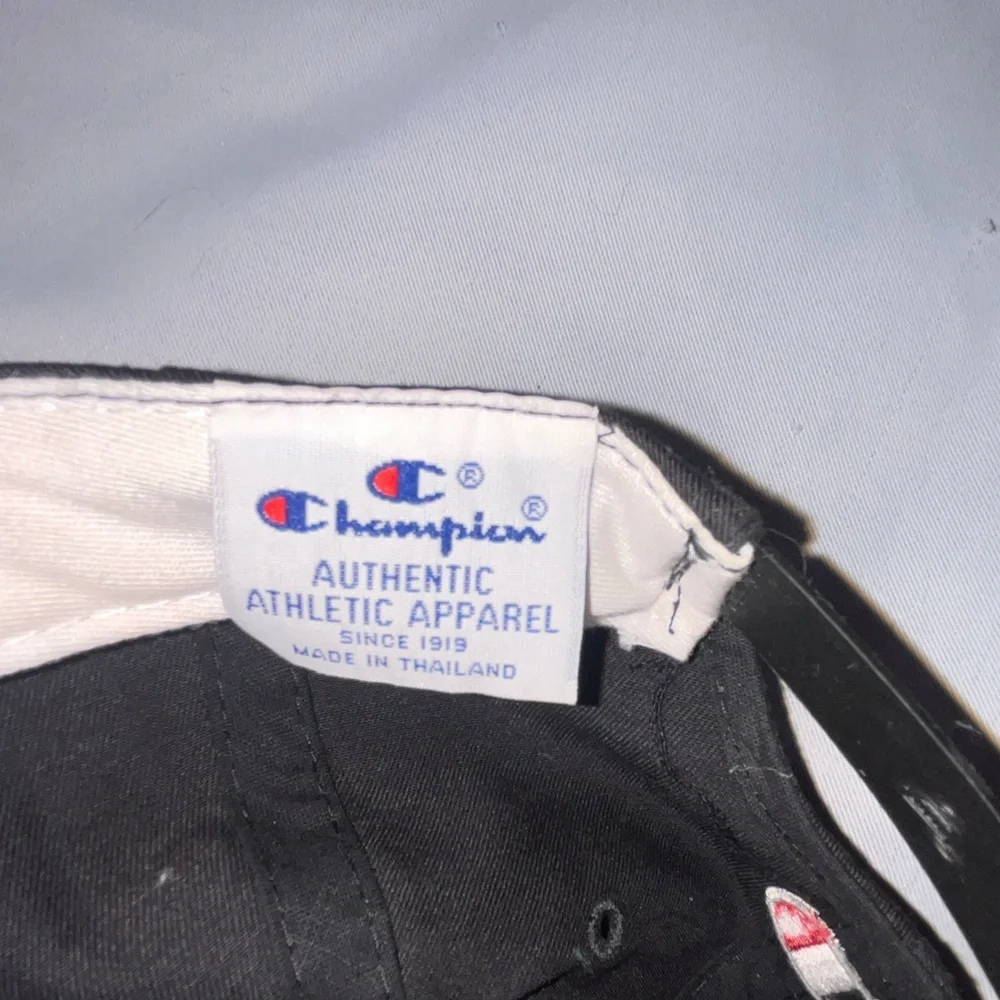 Champion Black Snap Back Hat Champion Embroidered On Front In White One Size